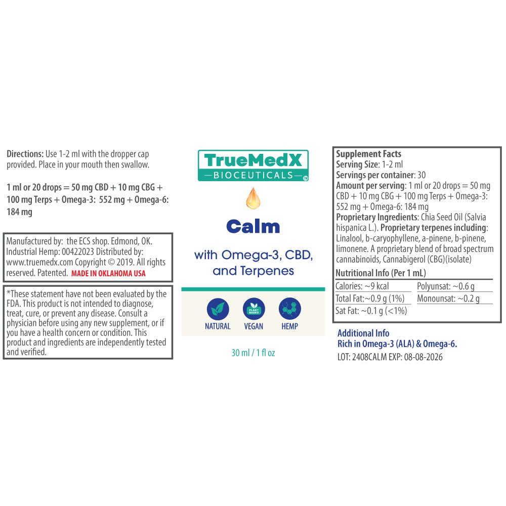 TrueMedX Calm – Omega - 3 & CBD Blend for Calm and Wellness - TrueMedX Bioceuticals